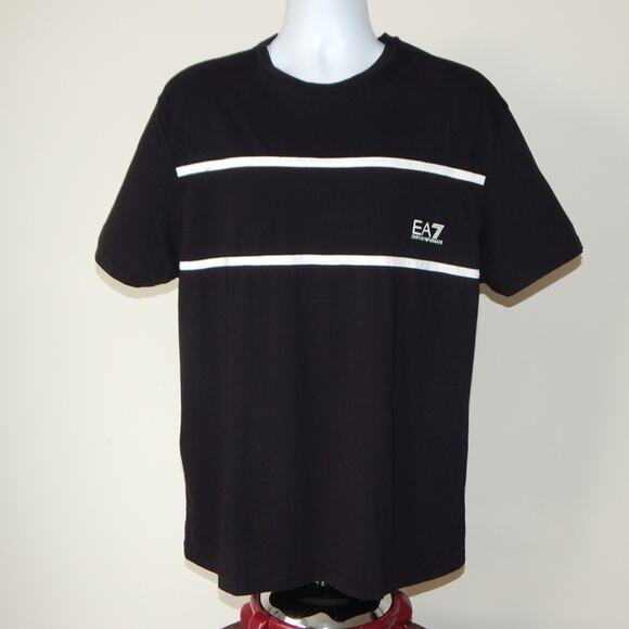 NWT Men’s EMPORIO ARMANI EA7 Cotton Black T-Shirt White Trim Embellished Size XL - Picture 1 of 7